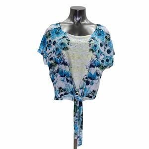JOEI & I Floral Embellished S/S Tie Waist Blouse